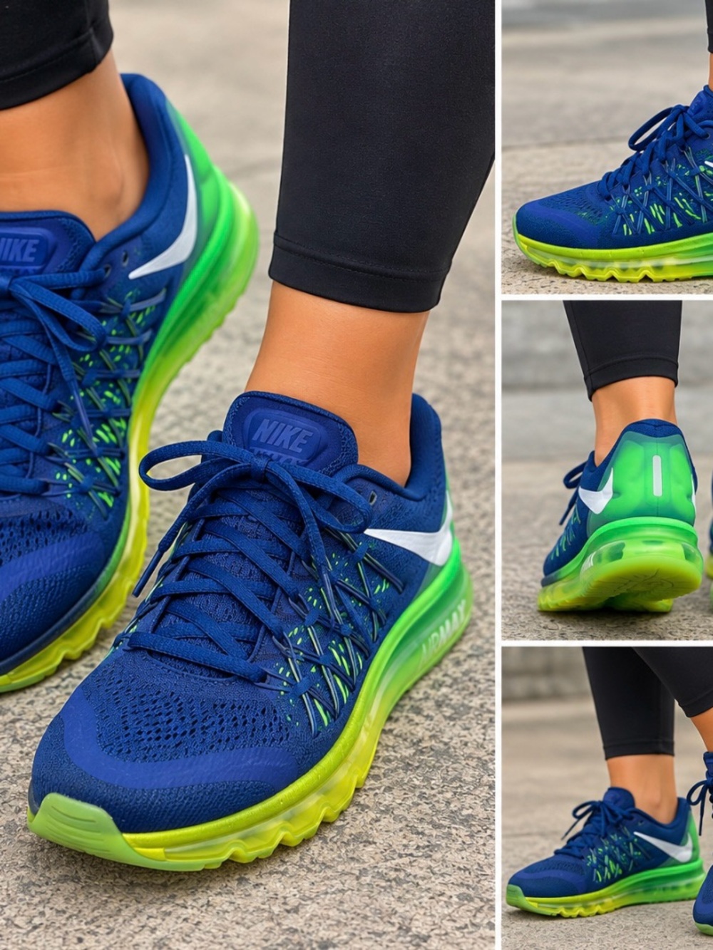 Nike Air Max 2015 Deep Royal Blue Volt Green Running Shoes Size 6.5
